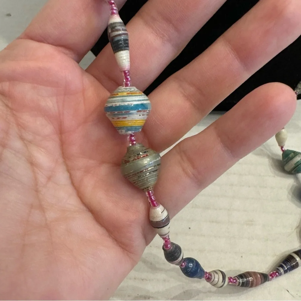 Bead for Life Recycled Paper Beaded Necklace Pastel Tones Made in Uganda Artisan
